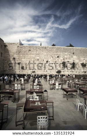 JERUSALEM - MAY 21: Prayers at the Western Wall, one of the most sacred places to the Jewish religion on May 21 2010 in Jerusalem, Israel
