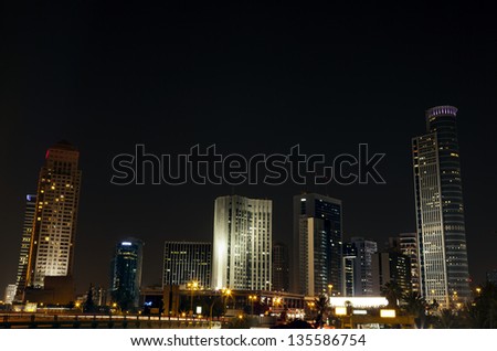 Nocturnal view at the downtown district of Ramat-Gan (Israel); where the famous Israel diamond trade center is located.