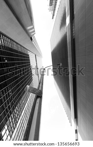 NEW YORK - Nov. 6th: Monochrome abstraction of skyscrapers seen from directly below, with a \