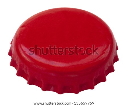 A red colored metal cap, used for glass soda bottles. Isolated on white background.
