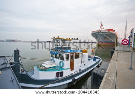 ANTWERPEN, BELGIUM-CIRCA MAY 2014: At the berth in the port of Antwerpen