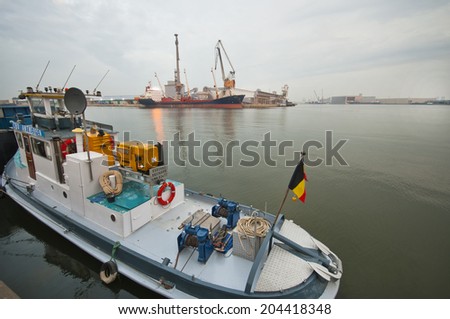 ANTWERPEN, BELGIUM-CIRCA MAY 2014: At the berth in the port of Antwerpen