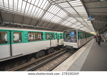 PARIS,FRANCE-CIRCA APRIL 2015: Paris metro station
