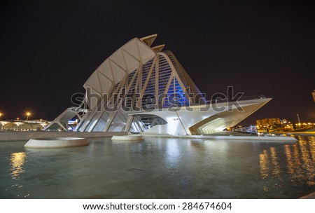 VALENCIA,SPAIN-CIRCA MARCH 2015: Night view of the City of Arts complex by architect Santiago Calatrava