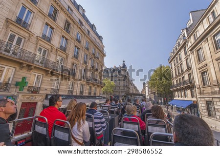 PARIS,FRANCE-CIRCA APRIL 2015: view on Paris from the tourist hop on hop off bus