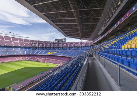BARCELONA,SPAIN-CIRCA MARCH 2015: At Camp Nou stadium - the official playground of FC Barcelona