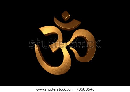 A 3d Render Of A Golden Om Symbol Isolated On A Black Background 
