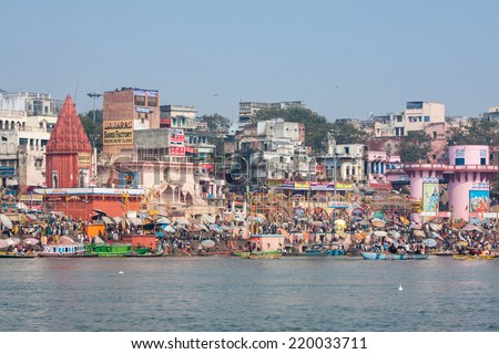 VARANASI, INDIA -FEB 19 -The ghats of Varanasi in North India on February 19th 2013