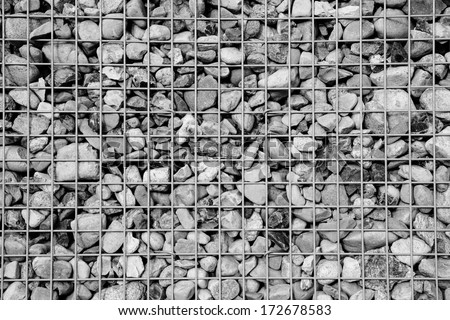 Pattern of Gabion wire with many rocks inside - BW