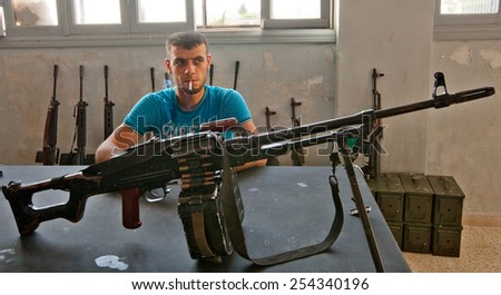 ATME, SYRIA, 18 JUNE 2012:  Free Syrian Army rebel at head quarters in Atme, at the Western Turkish Syrian border.