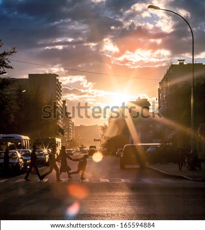 Urban Life In Vain Hour Before Sunset, The City Of Astana Kazakhstan. To Me These Shots Especially The Road. Picture Which Can Be Called Art.