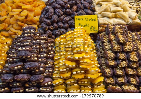 Mix Dried Fruits at Grand Bazaar (Kapalicarsi) - Istanbul - Turkey Dried fruit at Spice Market.