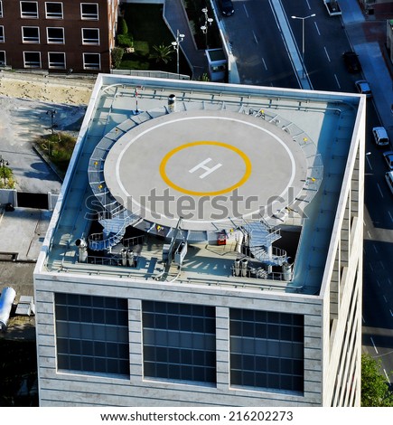 Helipad. Heliport. Helicopter landing pad on building