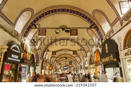 ISTANBUL, September 20: People shopping in the Grand Bazar in Istanbul, Turkey. KAPALICARSI. One of the largest covered markets in the world. September 20, 2014