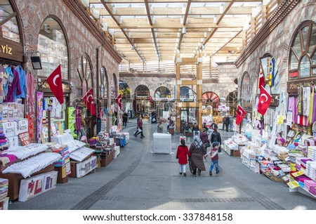 BURSA, TURKEY - NOVEMBER 7, 2015: Bursa Grandbazaar (Bursa Kapalicarsi)