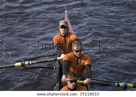 BOSTON - OCTOBER 19:  The University of Texas Men\'s Rowing Team race in the In the Head of Charles Regatta, on October 19th 2008, placing 15th.