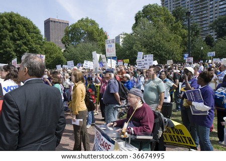 BOSTON - SEPTEMBER 7 : Protesters rally in the Boston Common to support health care reform on Labor day September 7, 2009 in Boston.