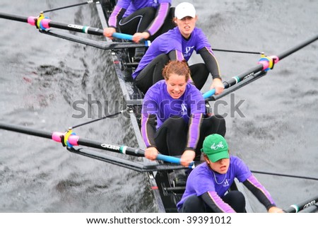 BOSTON - OCTOBER 18: Williams College women\'s rowing team competes in the Head Of The Charles Regatta October 18, 2009 in Boston, Massachusetts.