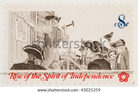 USA - CIRCA 1973: A stamp printed by USA shows the proclimation of the declaration of independence, circa 1973