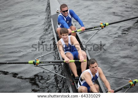 BOSTON - OCTOBER 24:  Grand Valley State University  men\'s Crew competes in the Head of the Charles Regatta on October 24, 2010 in Boston, Massachusetts.