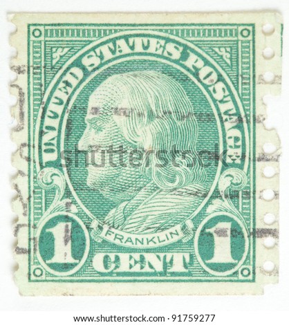 UNITED STATES - CIRCA 1922-1931 : A stamp printed in United States. Displays the image of Benjamin Franklin. United States - circa 1922-1931