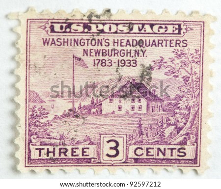 UNITED STATES - CIRCA 1933 : A stamp printed in United States. Displays the image of Washington\'s Headquarters at Newburgh, NY. United States - circa 1933