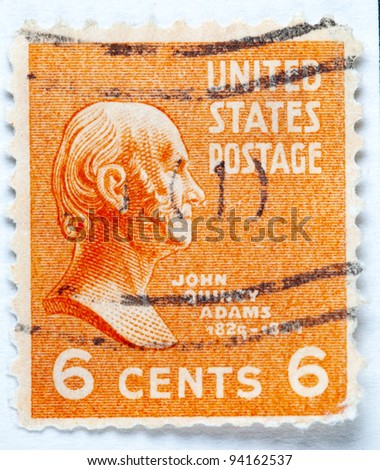 UNITED STATES - CIRCA 1938 : A stamp printed in United States. Displays the profile of President John Quincy Adams. United States - circa 1938