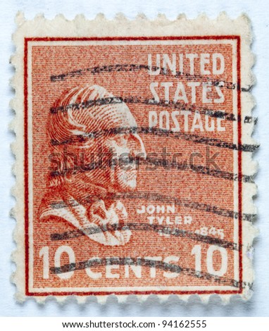 UNITED STATES - CIRCA 1938 : A stamp printed in United States. Displays the profile of President John Tyler. United States - circa 1938