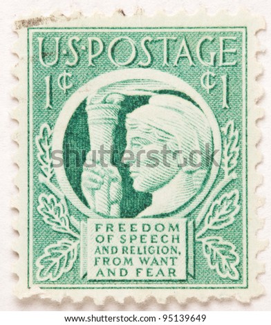 UNITED STATES - CIRCA 1944: A stamp printed in United States, displays the motto 