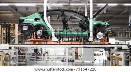 The car assembly line is not assembled to complete the car skeleton