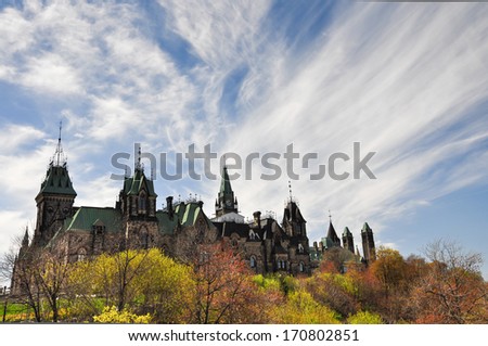The Canadian Parliament Building in Ottawa, Ontario - the nation\'s capital of Canada. Spring time