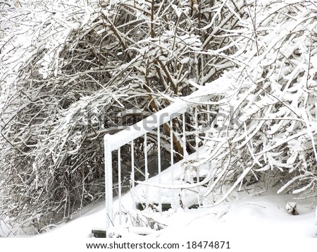 Stairs covered by snow after snow storm. Winter
