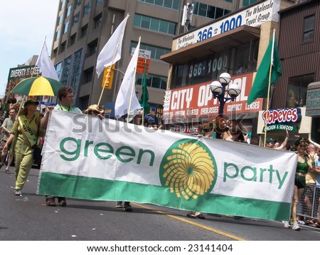 TORONTO, CANADA - JUNE 25: Green Party marches in Toronto Pride Parade. Toronto Gay Pride Parade, June 25, 2006