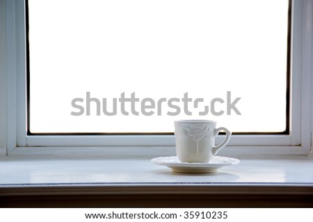 Morning coffee cup at window sill. Add your own image/text.