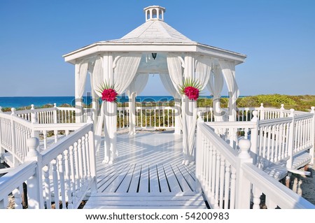 stock photo Romantic wedding gazebo near the ocean in the Caribbean Cuba