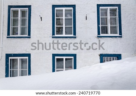 House covered by snow after blizzard. Winter. Old Quebec city, Canada.