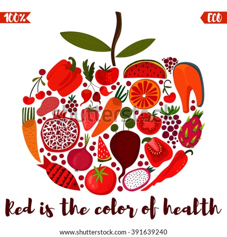 Red is the color of Health- World health day concept card. Design in a red style.