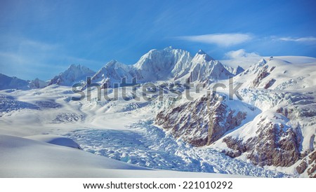 Mount Tasman,Ice mountains,Beautiful snow-capped mountains against the blue sky in Newzealand