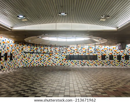 LOS ANGELES, CALIFORNIA - JULY 16: inside Hollywood/Highland metro station is decorated by small colorful tiles on July 16, 2014 in Hollywood,Los Angeles, California, USA