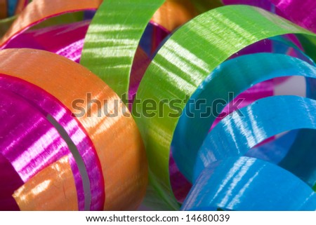closeup of center of curling ribbon loops, bright, colorful