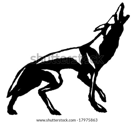 stock vector : Howling Wolf, hand drawn, black and white
