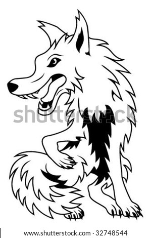 Black And White Wolf Drawings. stock vector : Black and white