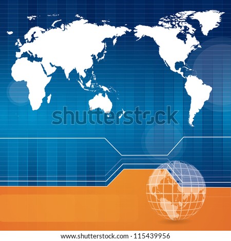 Blue technology background with world map