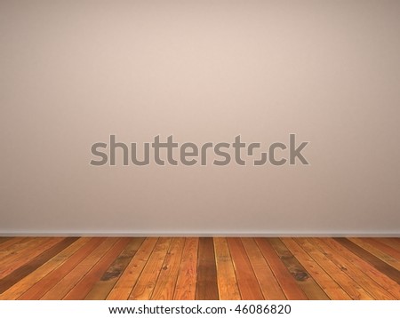 3D empty room's wall with wood parquet 3D empty room's wall with wood parquet