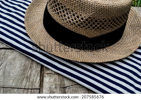 straw hat, summer, vacation, sea, shirt, striped shirt, outdoors, vacation, fashion, lifeguard, pirate, boy, brown hat, countryside, beach
