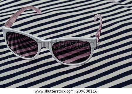 sunglasses, white sunglasses, sun, sea, holiday, vacation, striped shirt, pirate, white, blue, blue and white, beach, beach facilities, sand, Apparel, Fashion, accessories, style