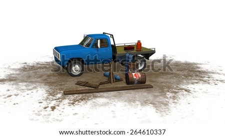old pick up truck on construction sites separated on white background