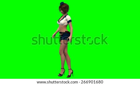 sexy woman in hot police uniform - on green screen