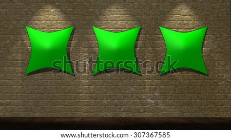 three blank frame on stone wall and wooden floor illuminated with spotlights