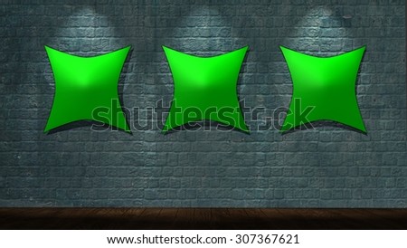 three blank frame on stone wall and wooden floor illuminated with spotlights
